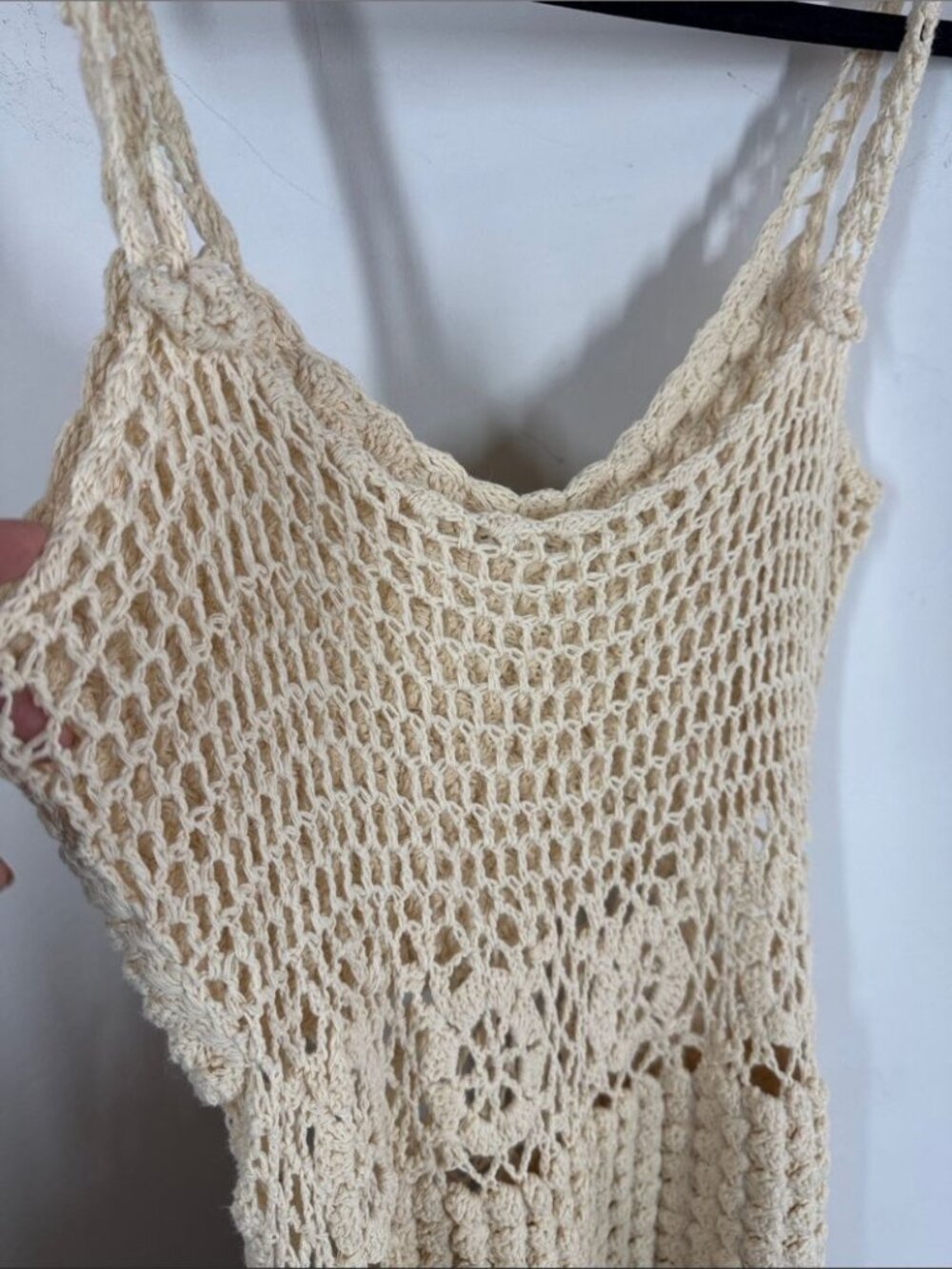 Hand Crocheted Cream Cover Up Dress Boho Festival Beach Resort Summer Vacation - Picture 7 of 13